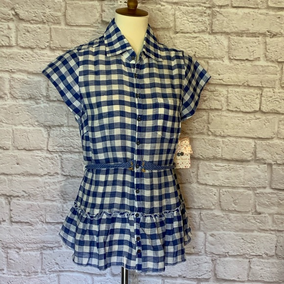 Free People Tops - Free People Blue/white gingham checked top size M
